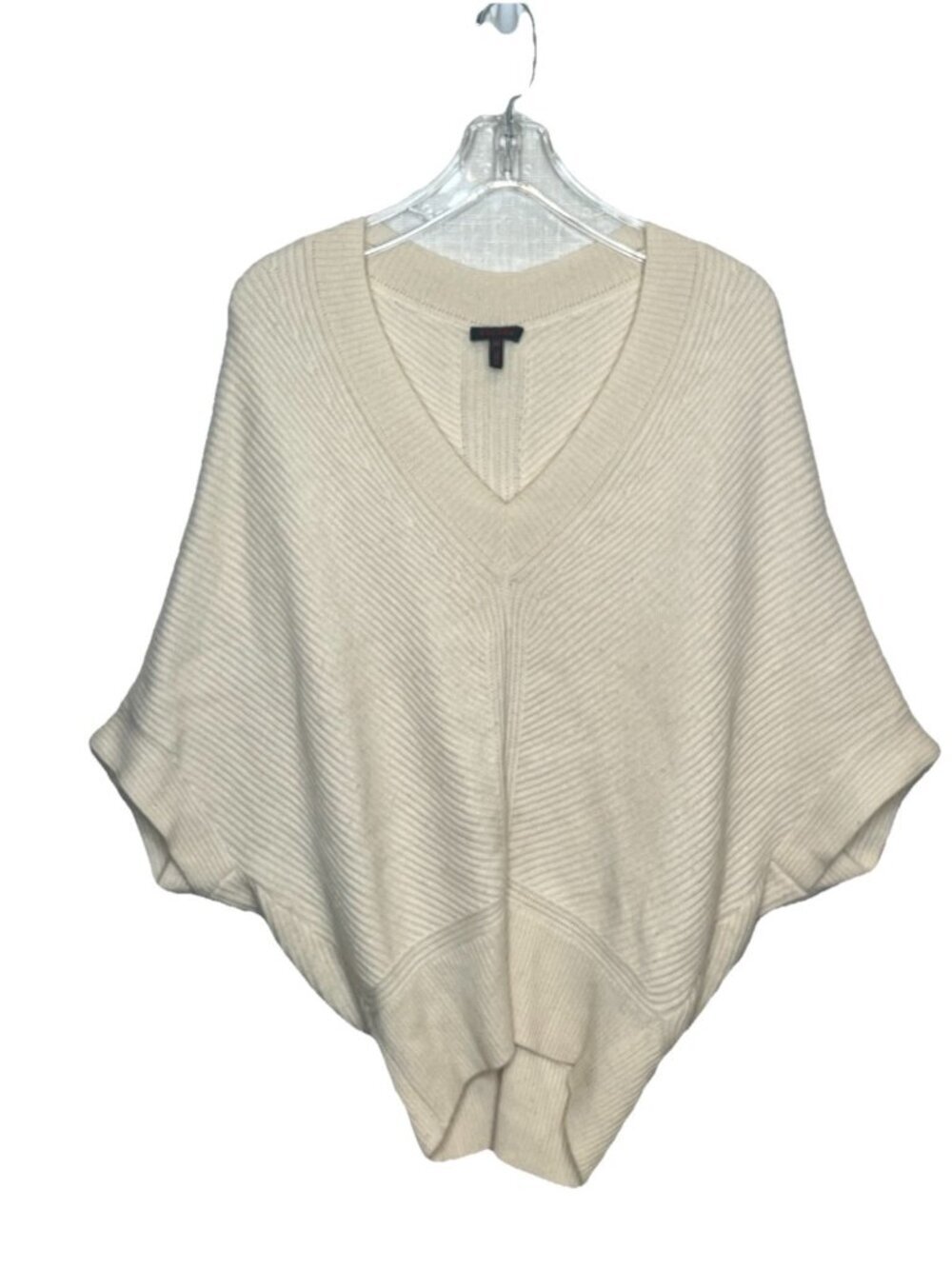 Escada 100% Cashmere Poncho Sweater EU 36 S Ivory Batwing V Neck Quiet Luxury